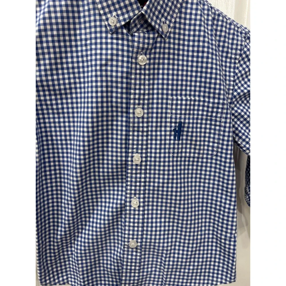 Johnnie-O Boys Blue Gingham Long Sleeve Button‎ Down Shirt Size 4 k7100